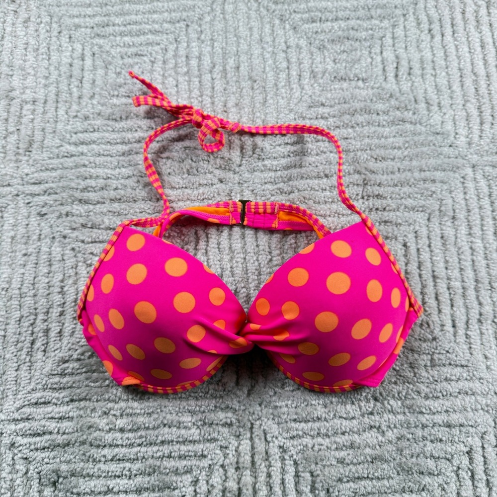 InMocean Bikini Top Women's Medium Pink Orange Polka Dot Push Up Halter Neon